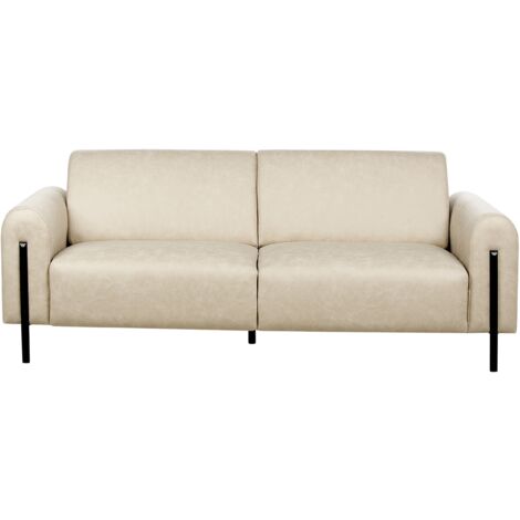 Modern Living Room Set 3 Seater Sofa Armchair Upholstered Fabric Leather Look Adjustable Backrest Finished Back Metal Legs Beige Askim