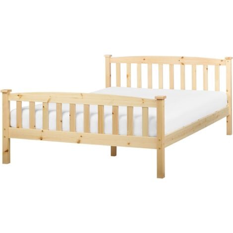 Solid Wood EU Double Size Bed Frame 4ft6 Pine Slatted Base Natural Furniture Light Wood Giverny