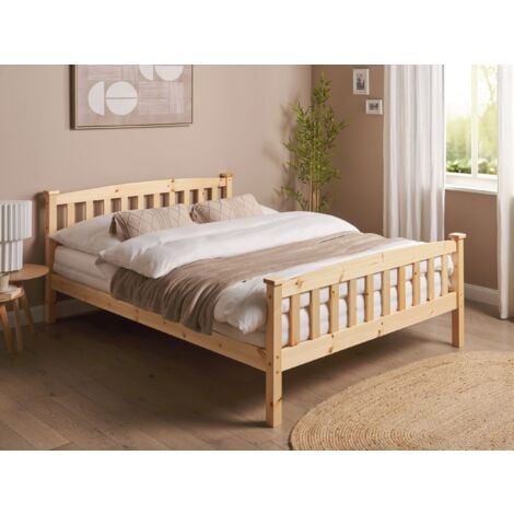 Solid Wood EU Double Size Bed Frame 4ft6 Pine Slatted Base Natural Furniture Light Wood Giverny