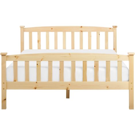 Solid Wood EU Double Size Bed Frame 4ft6 Pine Slatted Base Natural Furniture Light Wood Giverny