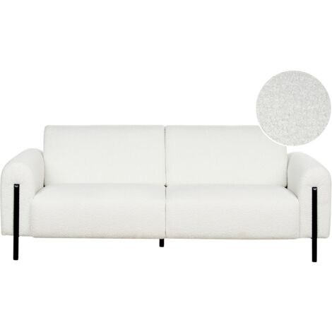 Modern Living Room 3 Seater Sofa Boucle Fabric Adjustable Backrest Finished Back Metal Legs White Askim