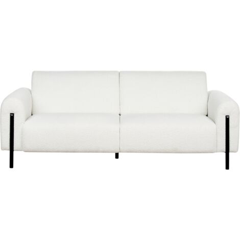 Modern Living Room 3 Seater Sofa Boucle Fabric Adjustable Backrest Finished Back Metal Legs White Askim