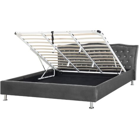 Velvet EU Super King Size Bed Frame 6ft with Storage Dark Grey Tufted Metz