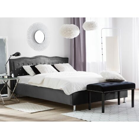 Velvet EU Super King Size Bed Frame 6ft with Storage Dark Grey Tufted Metz