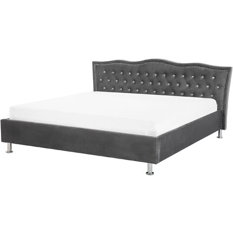 Velvet EU Super King Size Bed Frame 6ft with Storage Dark Grey Tufted Metz