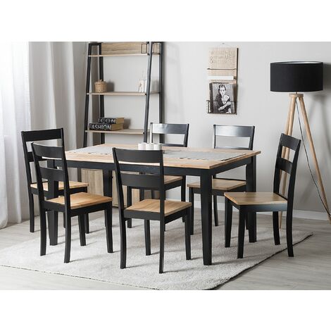 Dining Table Light Wood Black Kitchen Scandinavian Cottage 150 x 90 cm Georgia