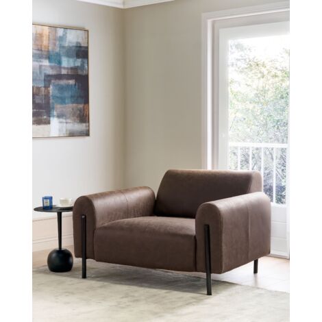 Modern Living Room Armchair Upholstered Fabric Leather Look Adjustable Backrest Finished Back Metal Legs Dark Brown Askim