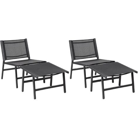 Set of 2 Garden Chairs MARCEDDI with Footstool Metal Black