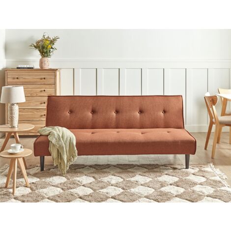 Retro Fabric Sofa Bed 3 Seater Armless Buttoned Adjustable Backrest Golden Brown Visby