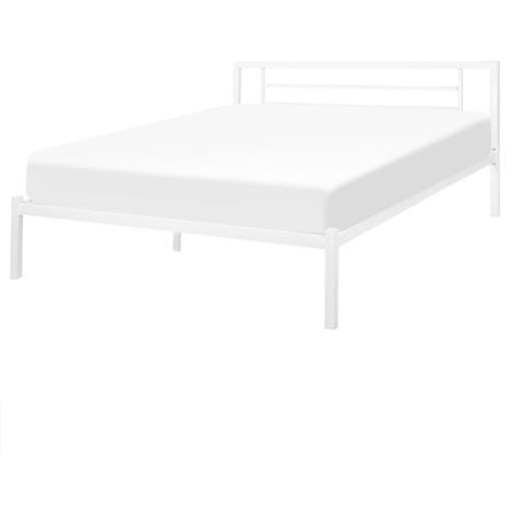 Modern EU King Size Bed Frame 5ft3 Metal Solid Wood Slats White Cusset