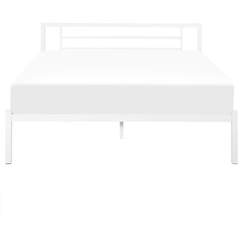 Modern EU King Size Bed Frame 5ft3 Metal Solid Wood Slats White Cusset
