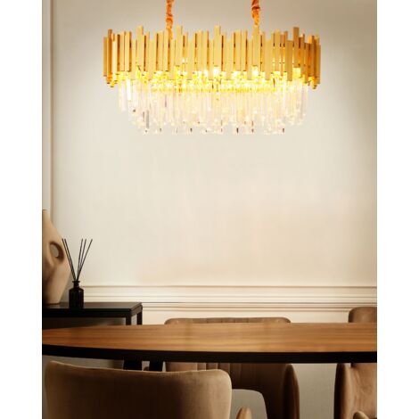 Classy Chandelier Ceiling Lamp Aluminium with Crystals Gold Garcia