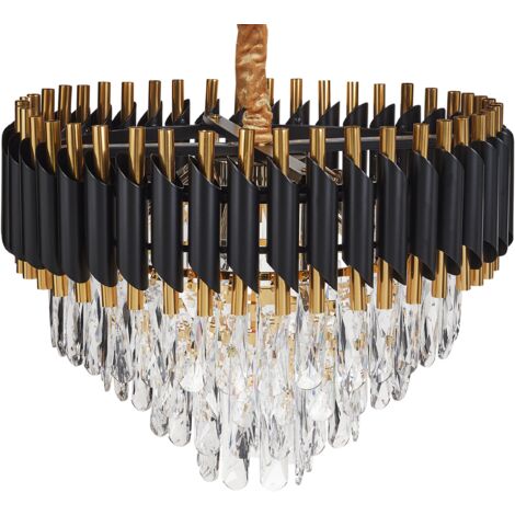 Chic Chandelier Pendant Lamp Iron with Crystals Gold and Black Abellas