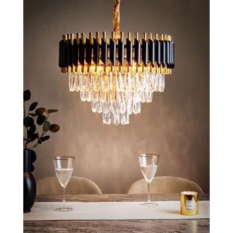 Chic Chandelier Pendant Lamp Iron with Crystals Gold and Black Abellas