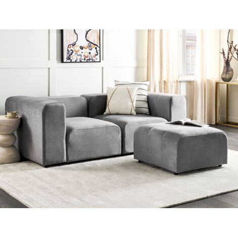 Modular Sofa 2 Seater FALSTERBO Velvet Grey with Ottoman