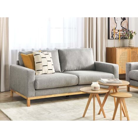 2 Seater Fabric Sofa Living Room Modern Style Light Wood Legs Grey Siggard