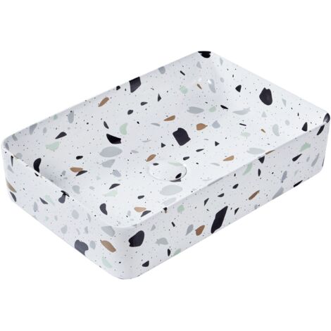 Countertop Basin NULES 610 x 350 mm Ceramic White Terrazzo (1/5)