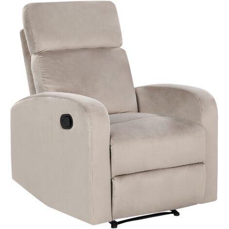 Manual Recliner Sofa Beige Velvet Upholstered 2 Seater Couch Modern Design Relax Function VERDAL (1/5)
