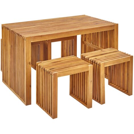 Garden Dining Set with Stools 4 Seater BELLANO Acacia Wood Brown (1/5)