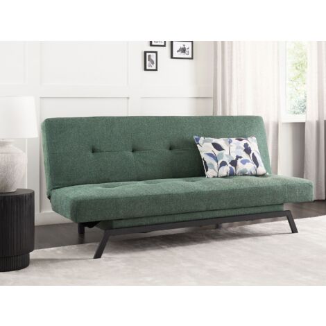 Modern Upholstered Sofa Bed Green Fabric 3 Seater Leeds