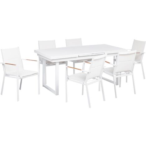 6 Piece Garden Dining Set Chairs and Extending Table Aluminium White Valcanetto/ Busseto