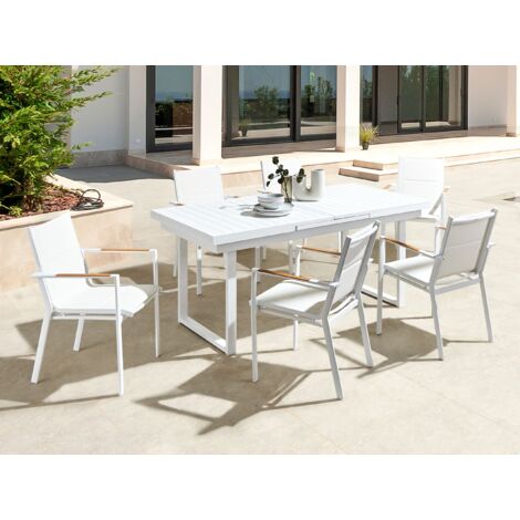 6 Piece Garden Dining Set Chairs and Extending Table Aluminium White Valcanetto/ Busseto