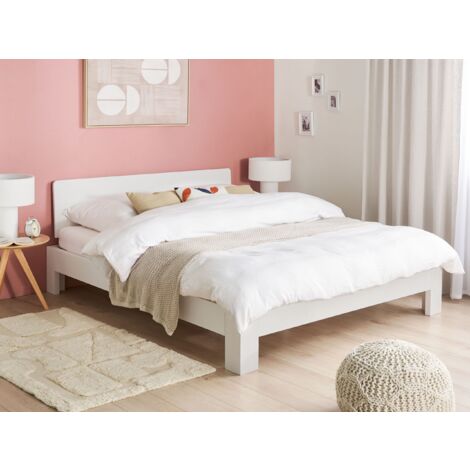 Modern EU King Size Wooden Bed Frame 5ft3 White Headboard Slats Royan
