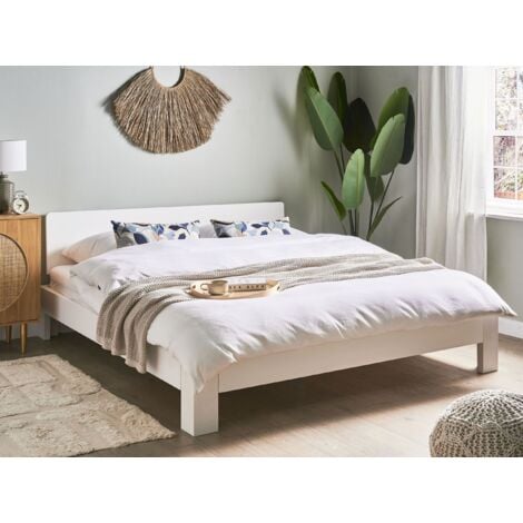 Modern EU Super King Wooden Bed Frame 6ft White Headboard Slats Royan