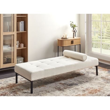 Stylish Chaise Longue Living Room Bedroom Metal Legs Boucle White Chinon