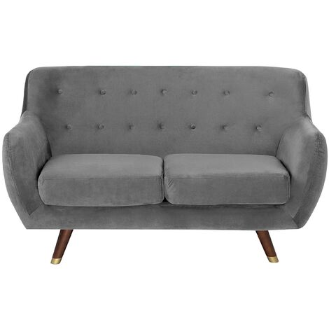 Modern Velvet 2 Seater Sofa Grey Tufted Backrest Solid Wood Legs Bodo