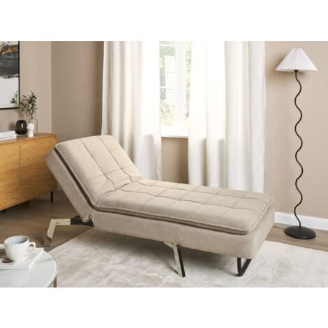 Modern Fabric Chaise Lounge Adjustable Back Legs Beige Loiret