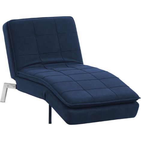 Modern Fabric Chaise Lounge Adjustable Back Legs Navy BlueLoiret
