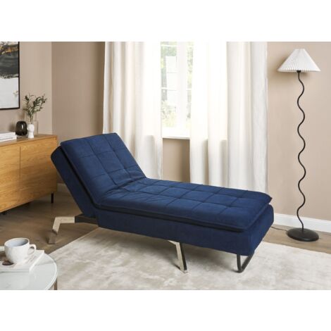 Modern Fabric Chaise Lounge Adjustable Back Legs Navy BlueLoiret