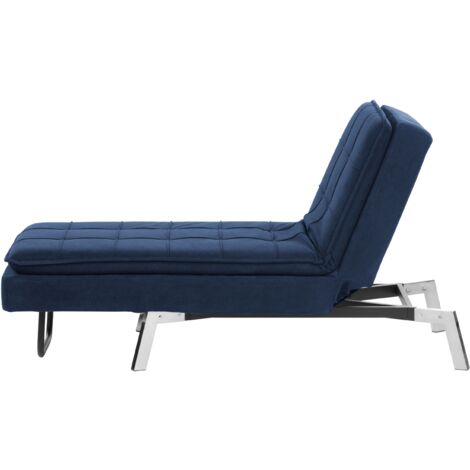 Modern Fabric Chaise Lounge Adjustable Back Legs Navy BlueLoiret