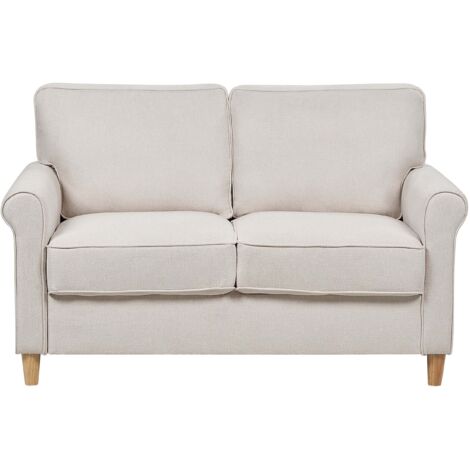 Fabric 2 Seater Sofa Fabric Upholstery Sinuous Spring Seat Light Beige Ronneby