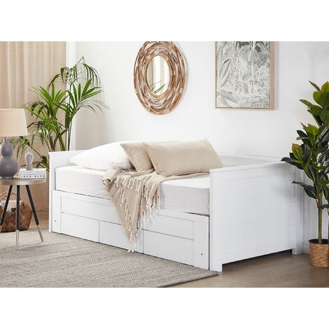EU Single to Super King Daybed 3ft to 6ft Wooden White with Storage Cahors