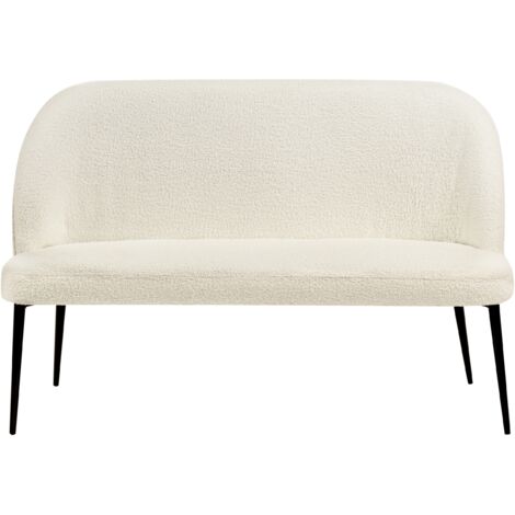 2-Seater Kitchen Sofa Bench Boucle Polyester Upholstery Black Metal Legs Light Beige Osby