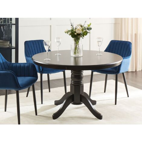 Vintage Retro Round Wooden Dining Room Pedestal Table ⌀ 120 cm Black Akron