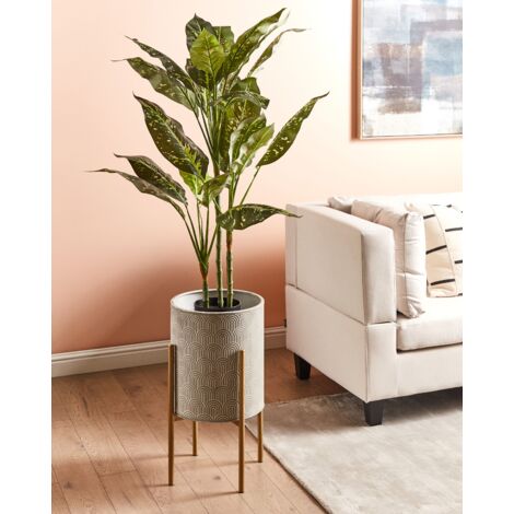 Plant Stand Indoor Outdoor Flower Pot 31 x 31 x 58 cm Metal Grey Aubrieta