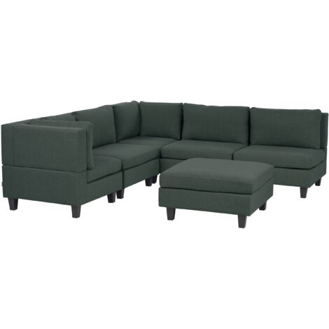 Modular Corner Sofa 5 Seater UNSTAD Fabric Dark Green with Ottoman ...