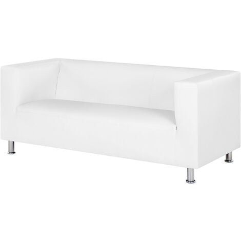 Modern 3 Seater Faux Leather Sofa Silver Metal Legs Track Arms White Floro