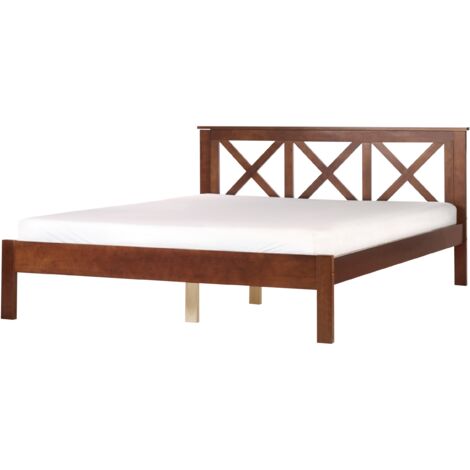 Modern EU King Size Wooden Bed Frame 5ft3 Dark Wood Headboard Slats Tannay