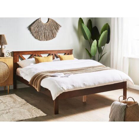 Modern EU King Size Wooden Bed Frame 5ft3 Dark Wood Headboard Slats Tannay