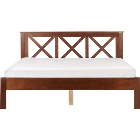 Modern EU King Size Wooden Bed Frame 5ft3 Dark Wood Headboard Slats Tannay