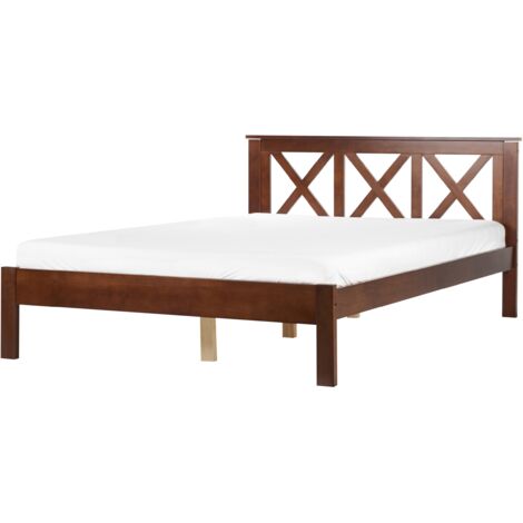 Modern EU Double Size Wooden Bed Frame 4ft6 Dark Wood Headboard Slats Tannay
