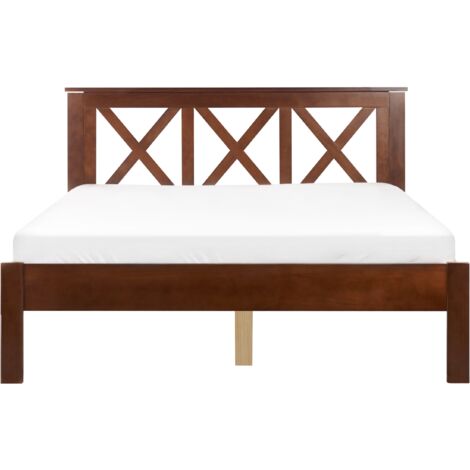 Modern EU Double Size Wooden Bed Frame 4ft6 Dark Wood Headboard Slats Tannay