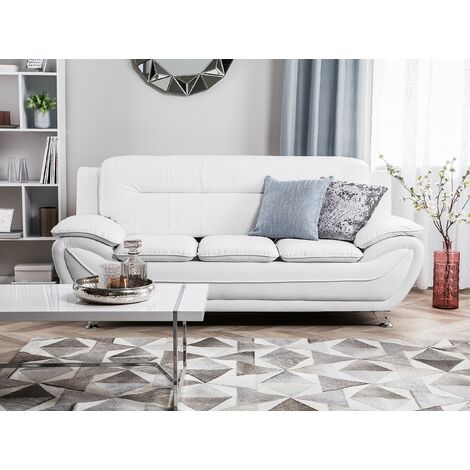 Modern 3-Seater Sofa Faux Leather Couch Loveseat Living Room White Leira