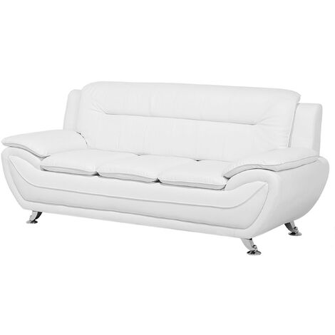 Modern 3-Seater Sofa Faux Leather Couch Loveseat Living Room White Leira