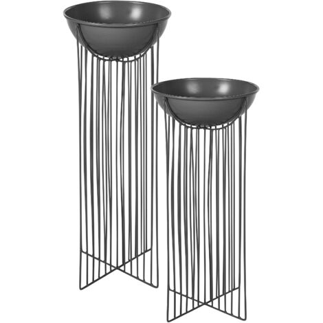 Set of 2 Elevated Plant Pots FICARIA Metal 22 cm Black