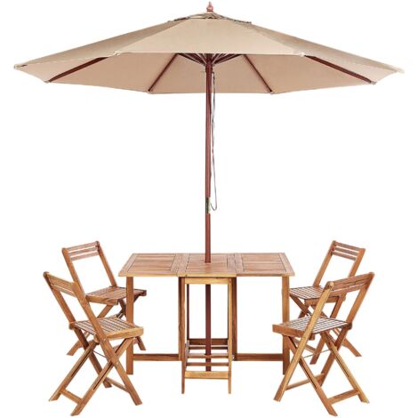 Garden Dining Set 4 Seater FRASSINE with Parasol (12 Options) Acacia Wood Natural (1/5)